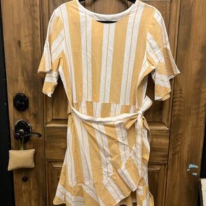 Express Asymmetrical Yellow and White Striped Dress